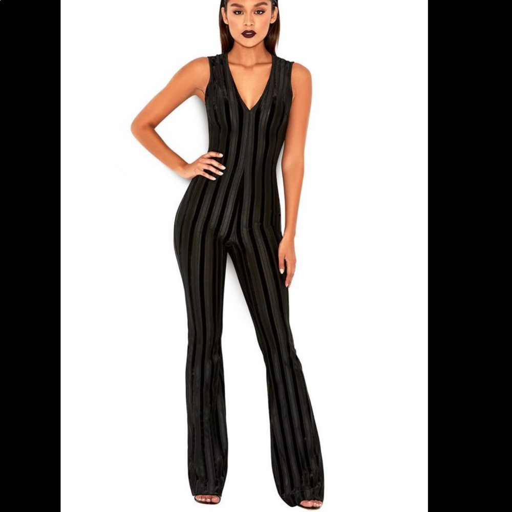 House of CB Jensis Black Plunge Jumpsuit